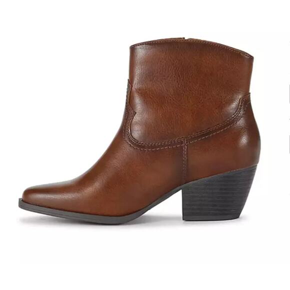 Frye and Co. Women's Savi Stacked Heel Booties, Cognac Brown, New, Size 7.5 - Picture 4 of 6